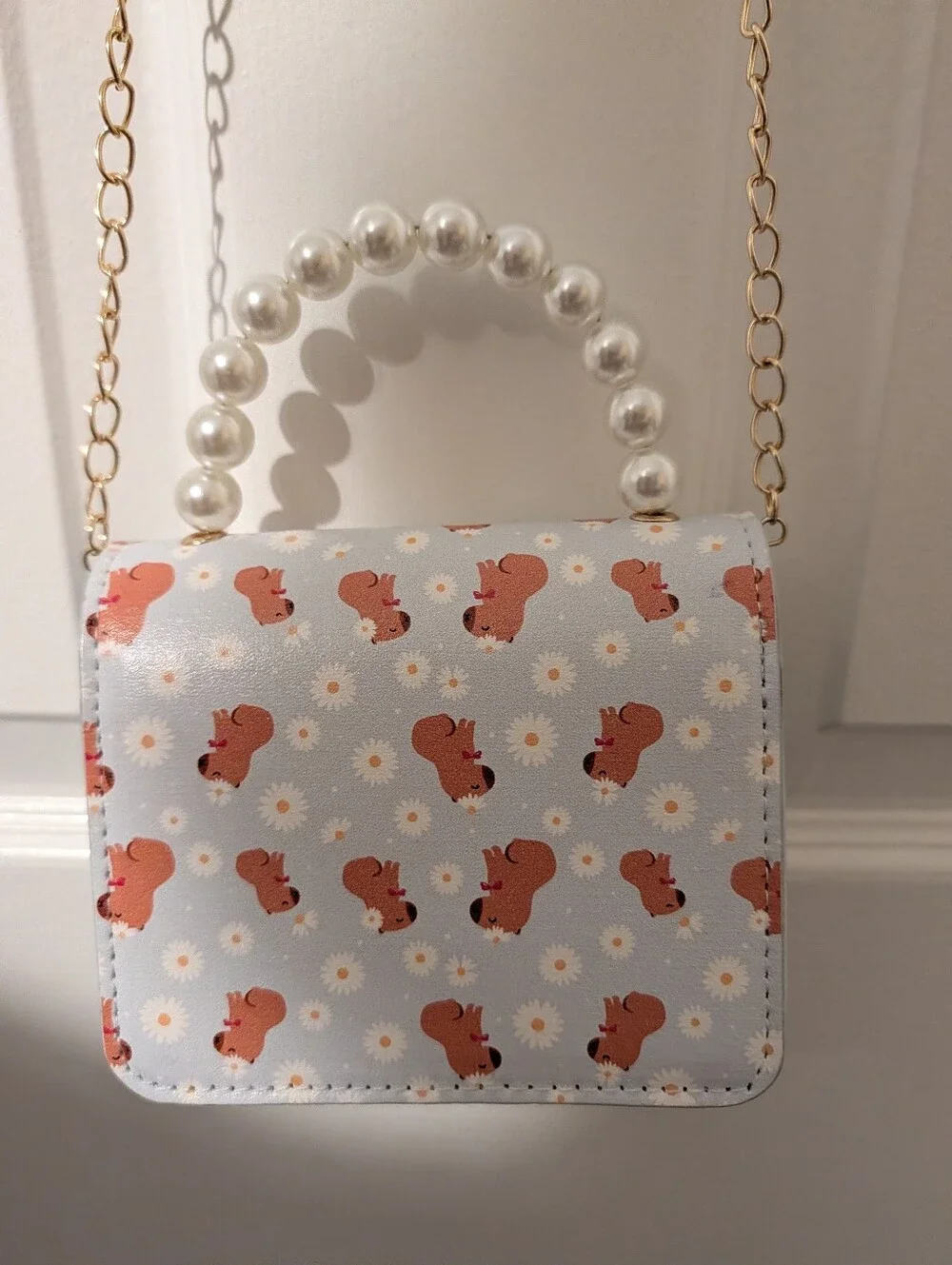 Mini/Crossbody Purse with Capybaras and Faux Pearl Handle